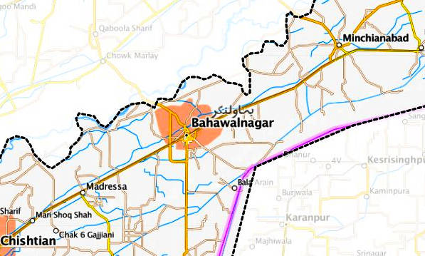 Map showing Bahawalnagar Punjab Pakistan