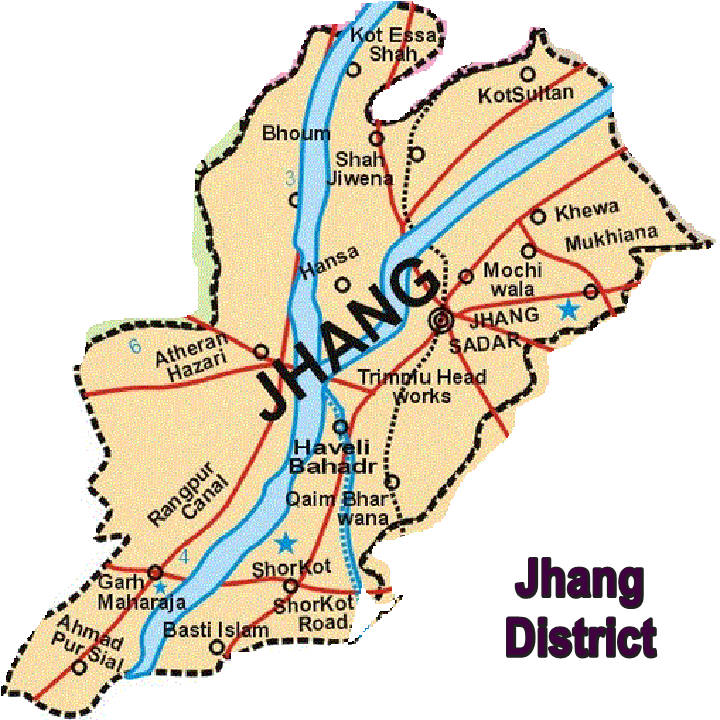 Map of Jhang Punjab Pakistan and nearby attractions