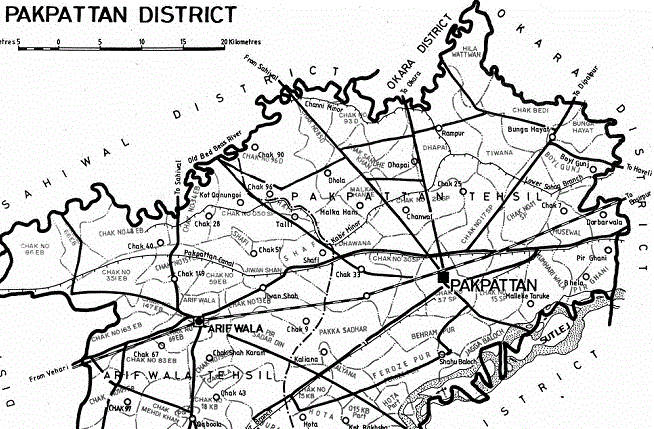 Map showing location of Pakpattan Punjab Pakistan