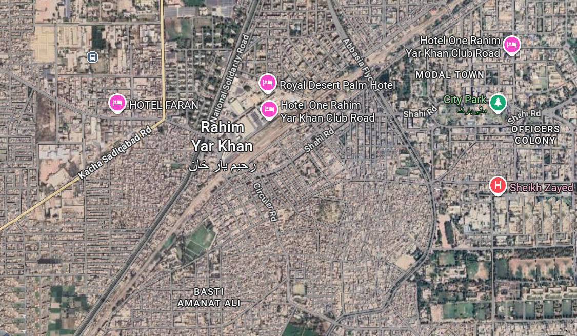 Map showing Rahim Yar Khan and Cholistan attractions